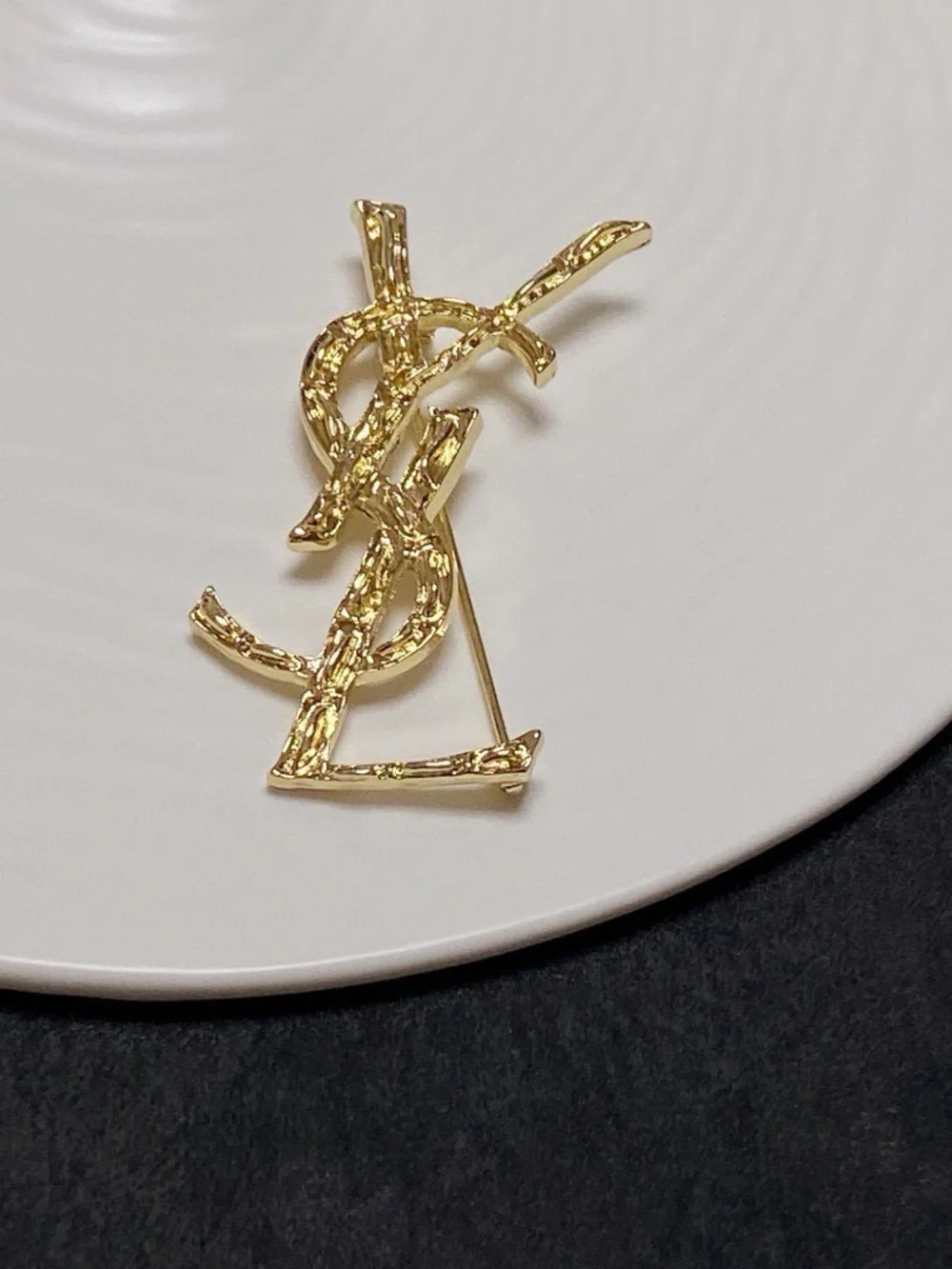 Saint Laurent Gold Textured YSL Logo Pin